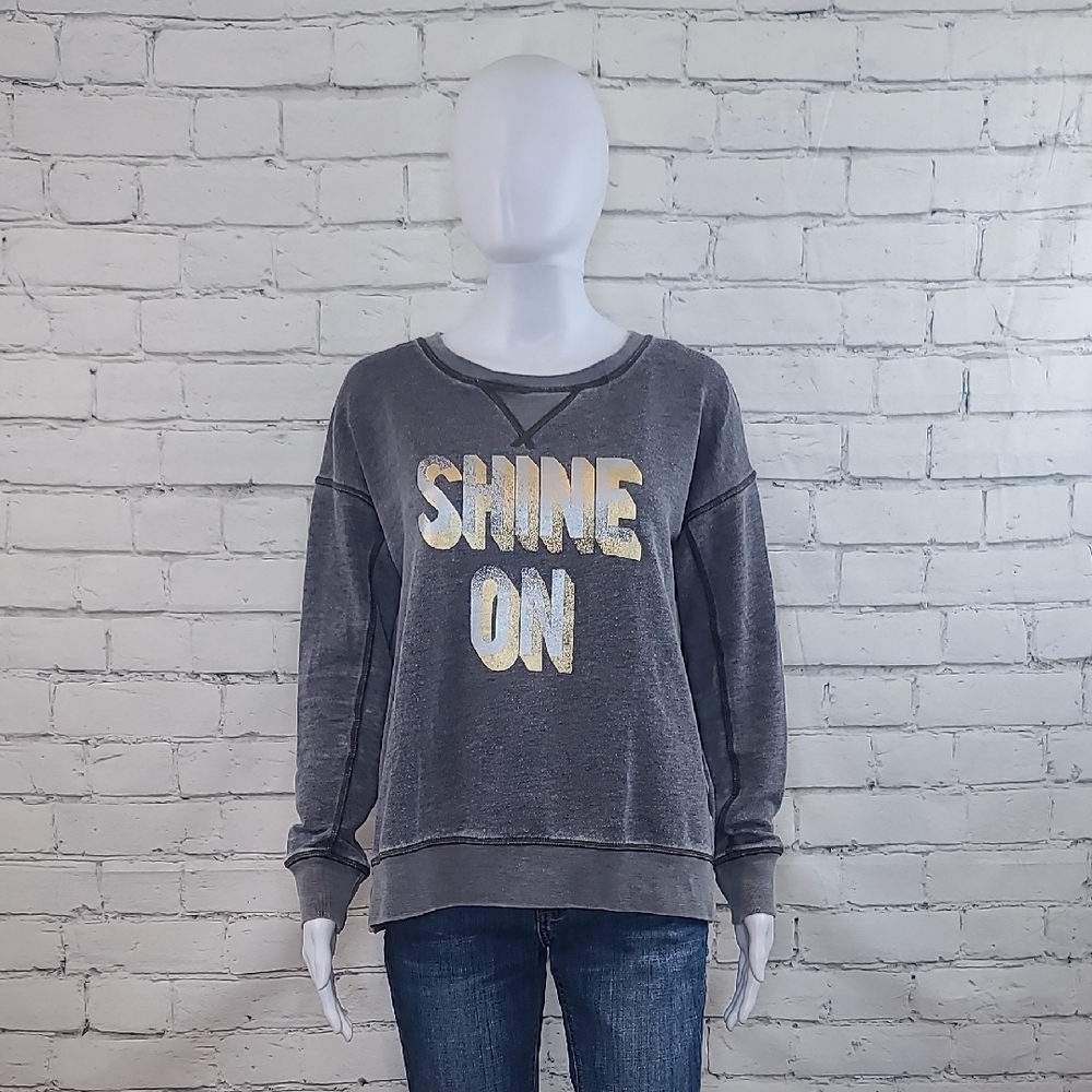 AE Oversized Long Sleeve SHINE ON Graphic Crewneck Sweatshirt Gray/Silver/Gold